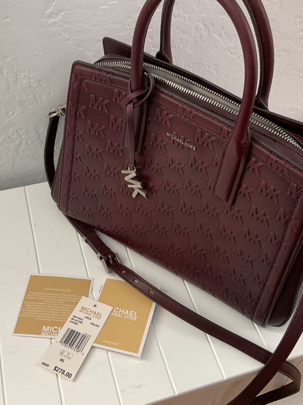 Michael Kors Laila Oxblood Logo Leather Medium Satchel NWT